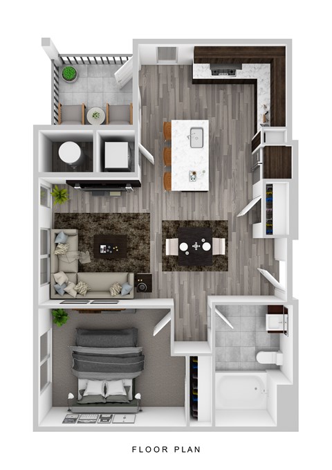 Floor plan for 1 bed, 1 bath, 674 sqft